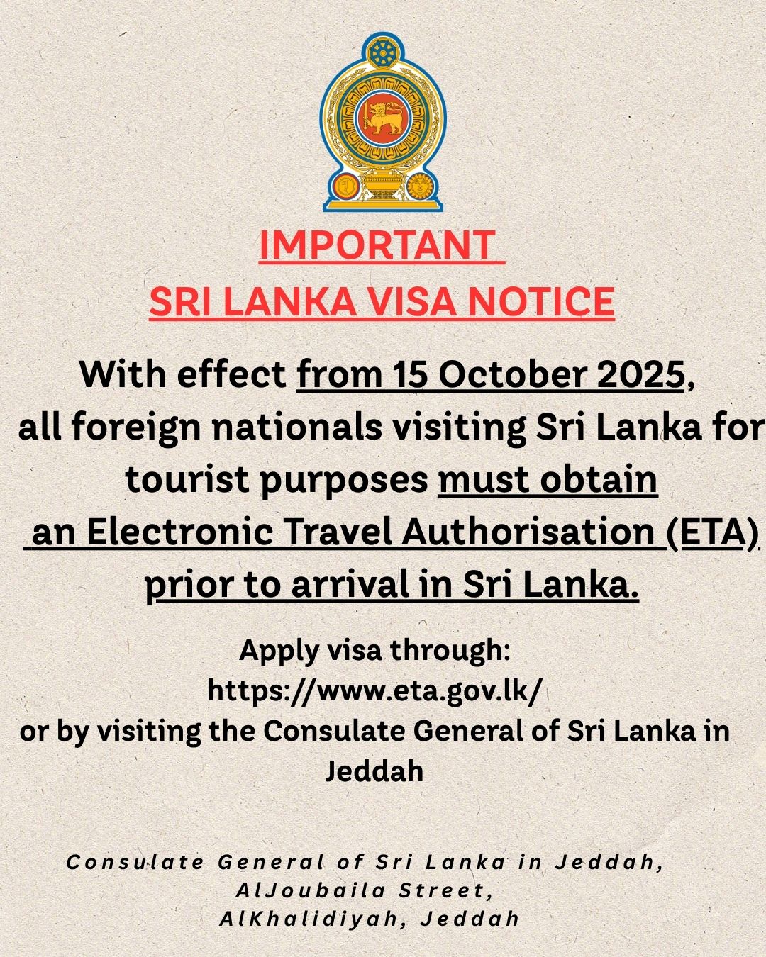 Read more about the article Important Sri Lanka Visa Notice